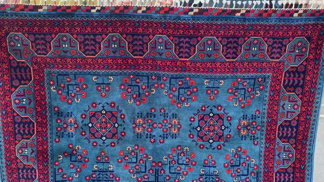 Amazing Bukhara Rug 5x8 Natural Handmade Afghan Rug, Fine Quality Rug, Good Pile Rug, Blue Red Rug, Best for Living Room Bedroom Office Rug,