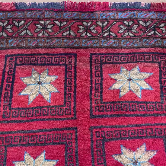 4x6 Ft Vintage Baluchi Rug, Afghan Hand Knotted Wool Rug, One of a kind Rug, Checkered design Rug, Oriental Rug, Bedroom Rug Hallway Rug etc