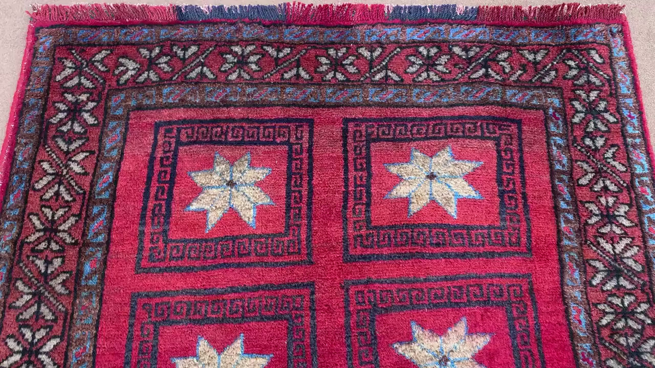 4x6 Ft Vintage Baluchi Rug, Afghan Hand Knotted Wool Rug, One of a kind Rug, Checkered design Rug, Oriental Rug, Bedroom Rug Hallway Rug etc