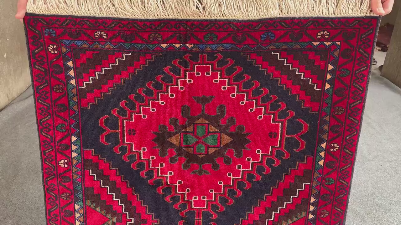 3x6 Ft Runner Rug, Natural Hand Knotted Afghan Rug, Geometric Area Rug High Pile Rug, High Quality Rug Oriental Wool Rug, Hallway Runner Rug