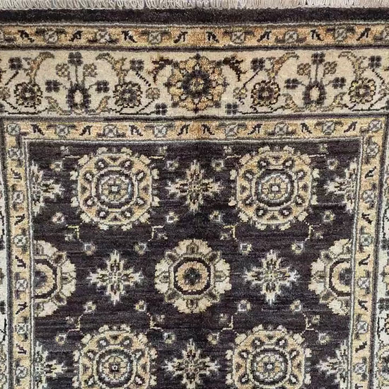 3x5 ft Afghan Black Beige Rug, Hand Knotted Wool Area Rug, Turkmen Traditional Rug, Chobi Rug Tekke design Rug, Home Decor Rug, Bedroom Rug.
