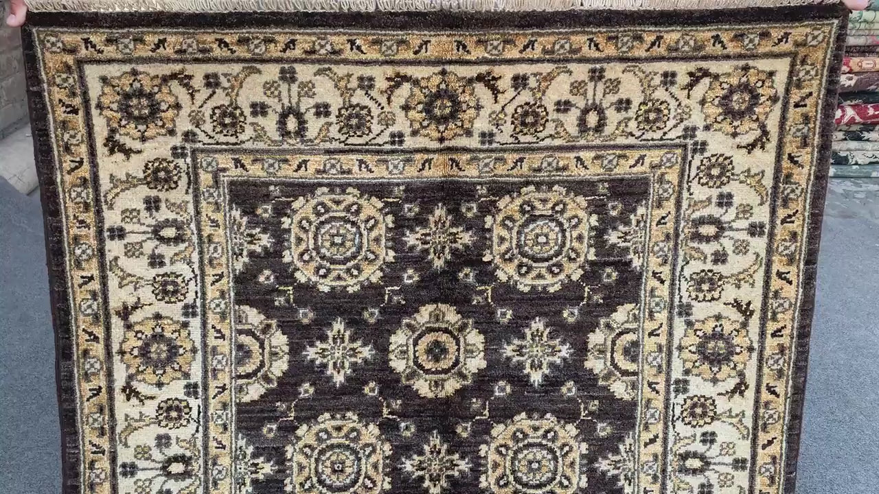 3x5 ft Afghan Black Beige Rug, Hand Knotted Wool Area Rug, Turkmen Traditional Rug, Chobi Rug Tekke design Rug, Home Decor Rug, Bedroom Rug.