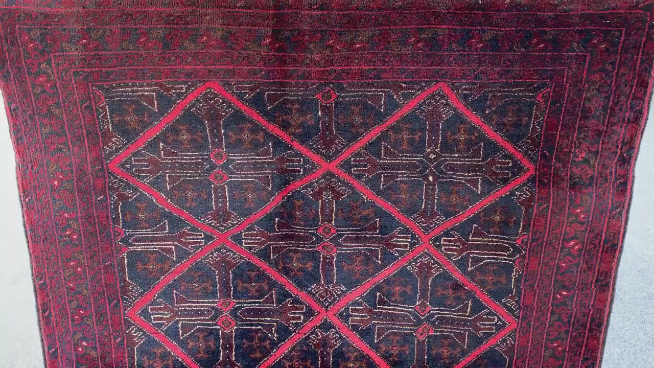 3x5 Ft Vintage Afghan Rug, Hand Knotted Wool Rug, Khal Muhammadi design Rug, Geometric Area Rug, Home Decor Rug, Rugs for Bedroom Office Rug