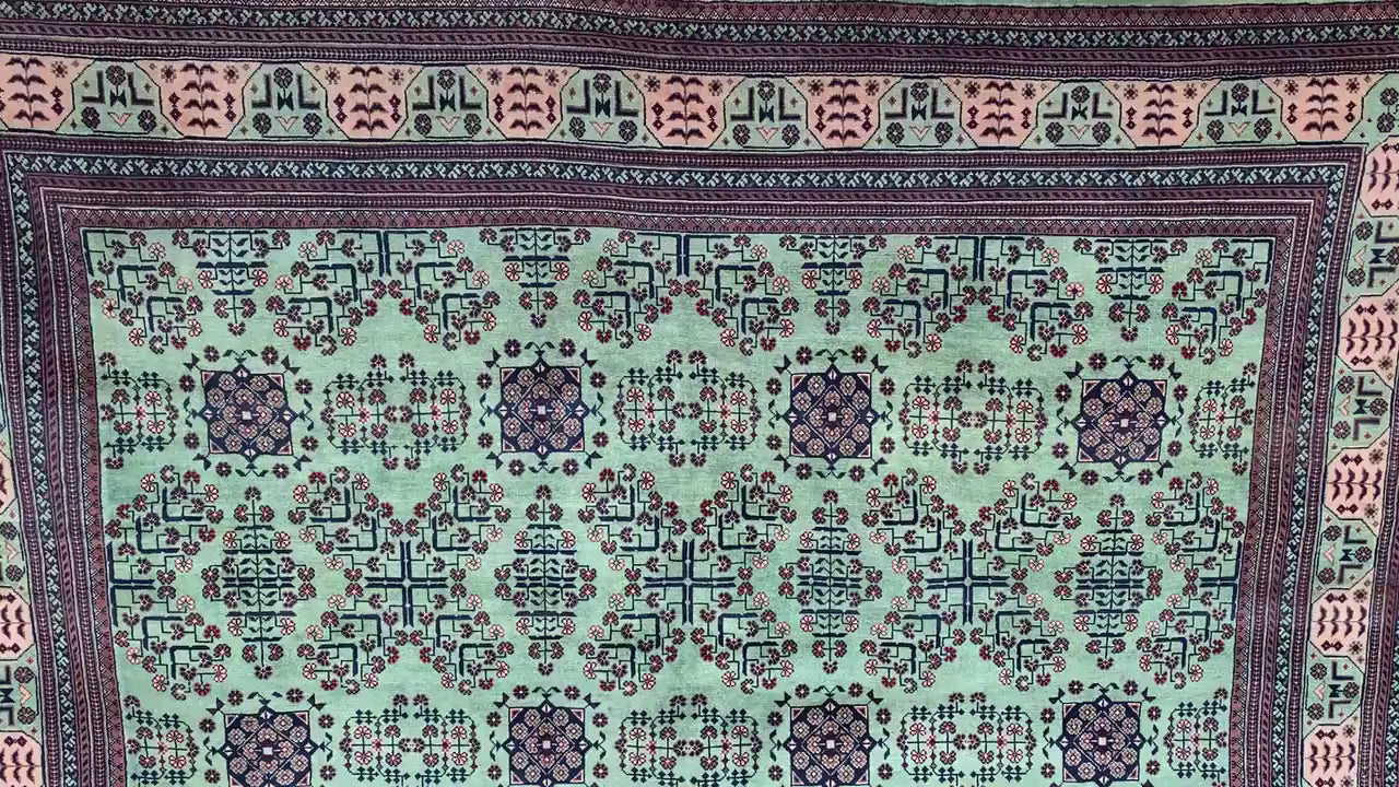 8x12 Ft Large Afghan Bukhara Rug, Natural Hand Knotted Wool Rug, High Quality Bukhara Rug, Turkmen Oriental Rug Dining Room Living Room Rug.