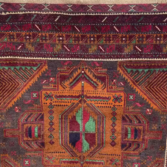 Vintage Geometric Rug, Famous Herati Baluchi Rug Afghan Hand Knotted Wool Rug, Black Dark Gold Rug Oriental Rug, Living Room Bedroom Rug 4x6