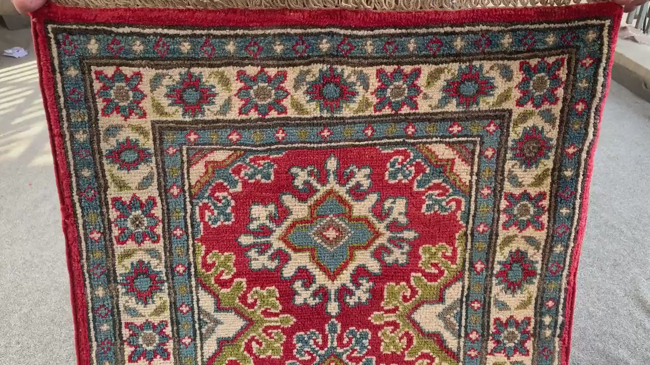 2x6 Ft Afghan Runner Rug, Hand Knotted Runner Rug, Geometric Area Rug, Oriental Vintage Rug, Turkmen Kazak Rug, Bedroom Hallway Runner Rug.