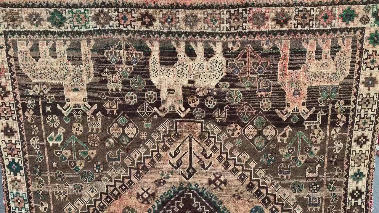 Antique Pictorial Animal Rug 5x8 Ft Caucasian design Rug, Hand knotted Vintage Rug, Oriental Afghan Rug, Turkmen Tribal Rug, Living Room Rug