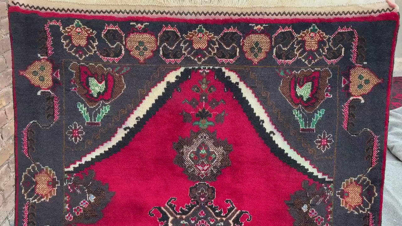 4x7 Ft Vintage Baluchi Rug, Afghan Hand Knotted Rug, Geometric Area Rug, Oriental Wool Rug, High Pile Rug, Rugs for Bedroom Living Room Rug.