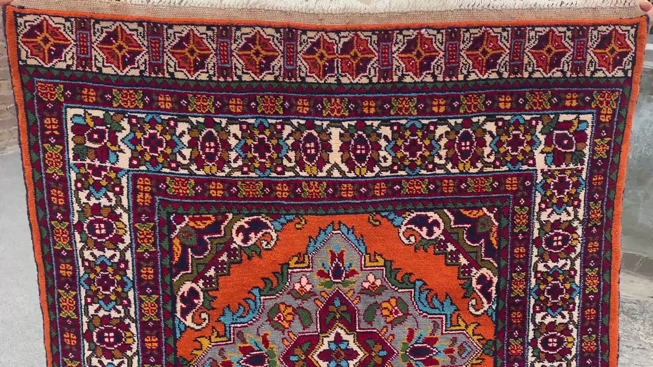 Amazing Orange Runner Rug 3x9 Ft Afghan Hand Knotted Runner Rug, Vintage Geometric Area Rug, Good Quality Rug, Hallway Runner Rug, 90x290 Cm