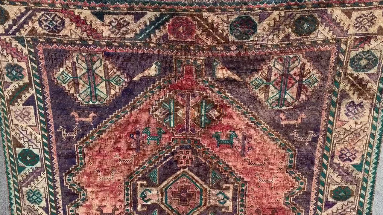 Vintage Rug 4x6 Ft Caucasian design Rug, Afghan Handmade Rug, Low Pile Rug, Oriental Wool Rug, Antique Tribal Rug, Bedroom Rug, Hallway Rug.