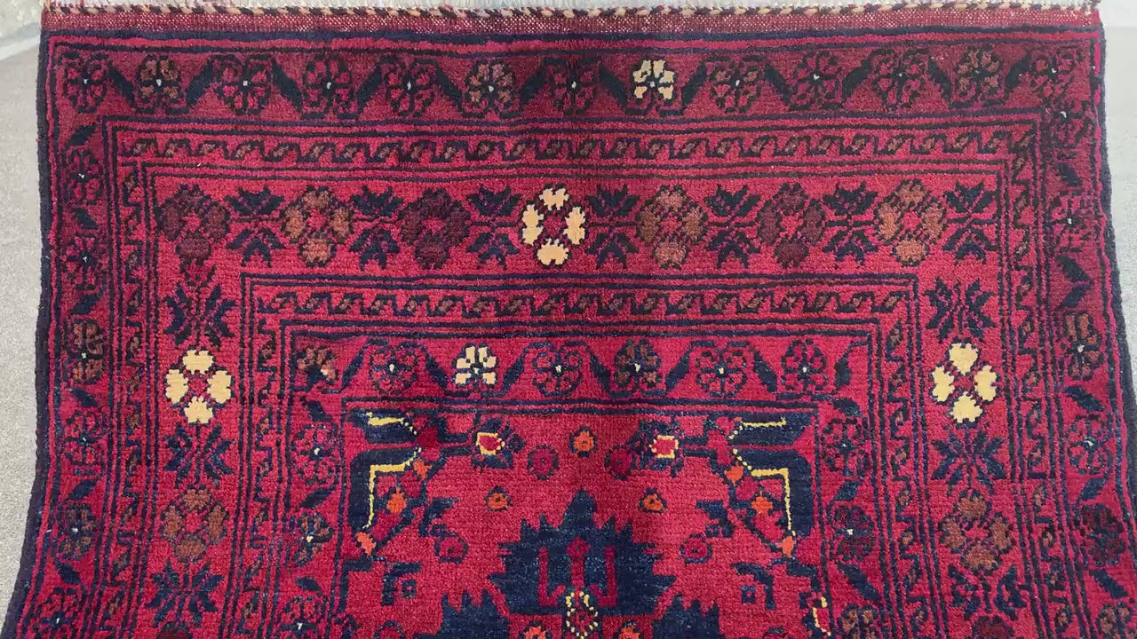 Vintage Bukhara Rug 3x4 ft Handmade Afghan Rug, Tribal Wool Area Rug Oriental Bukhara Rug, Geometric Area Rug, Entryway Kitchen Bedroom Rug.