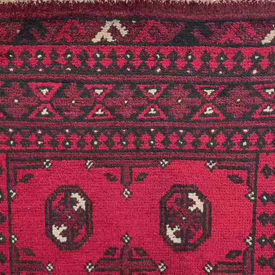 3x9 Red Aqcha Runner Rug Handmade Afghan Rug, Mowri design Aqcha Rug, Oriental Wool Rug High Pile Rug Hallway Runner Rug Kitchen Runner Rug.