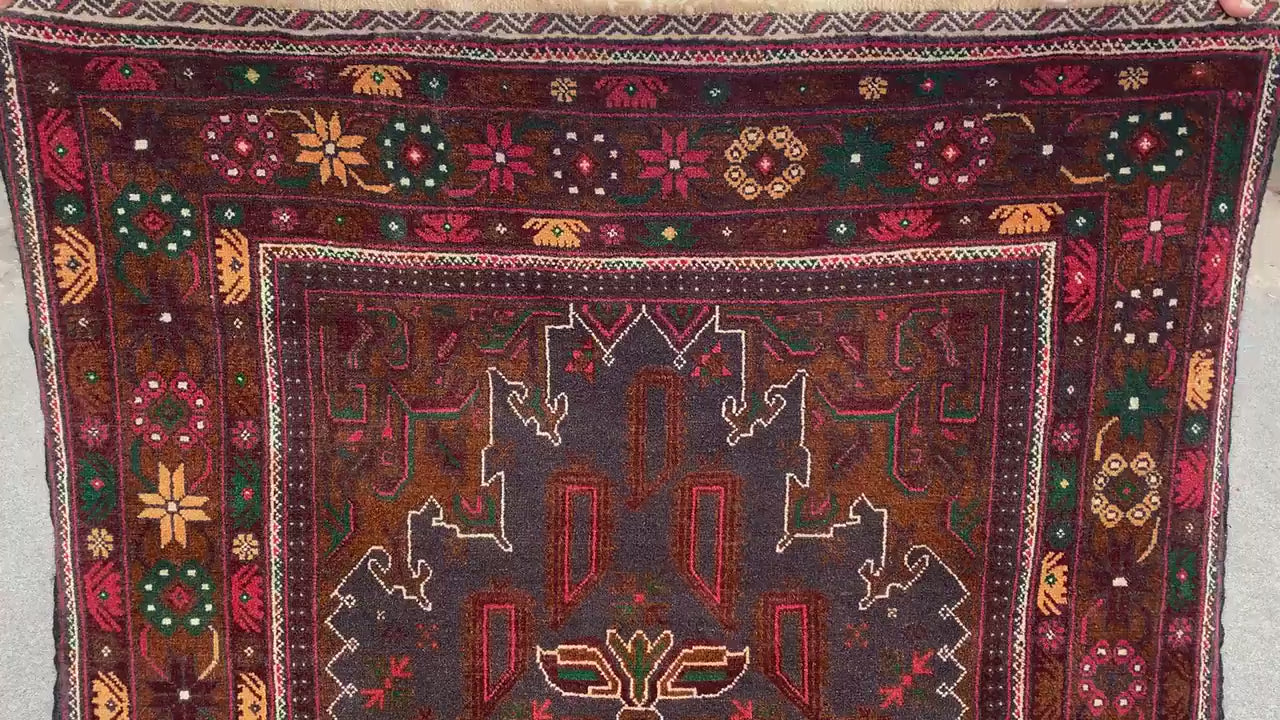 Vintage Rug 4x7 ft Handmade Afghan Rug, Famous Herati Baluchi Rug Oriental Wool Rug, Geometric Rug, Home Decor Living Room Rug, Bedroom Rug.