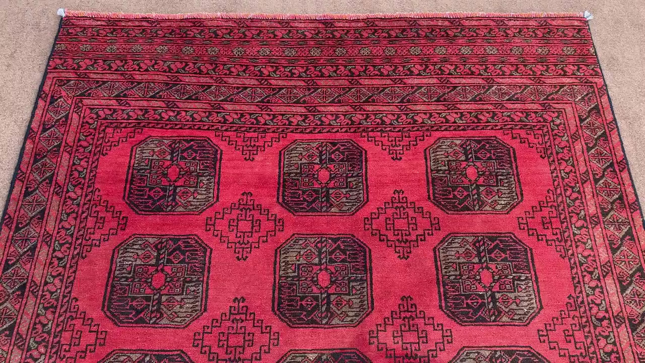 1960s Antique Tekke Rug 4x8 ft Handmade Afghan Wool Rug Turkmen Ersari design Rug Oriental Vintage Rug Entryway Bedroom Rug Living Room Rug.