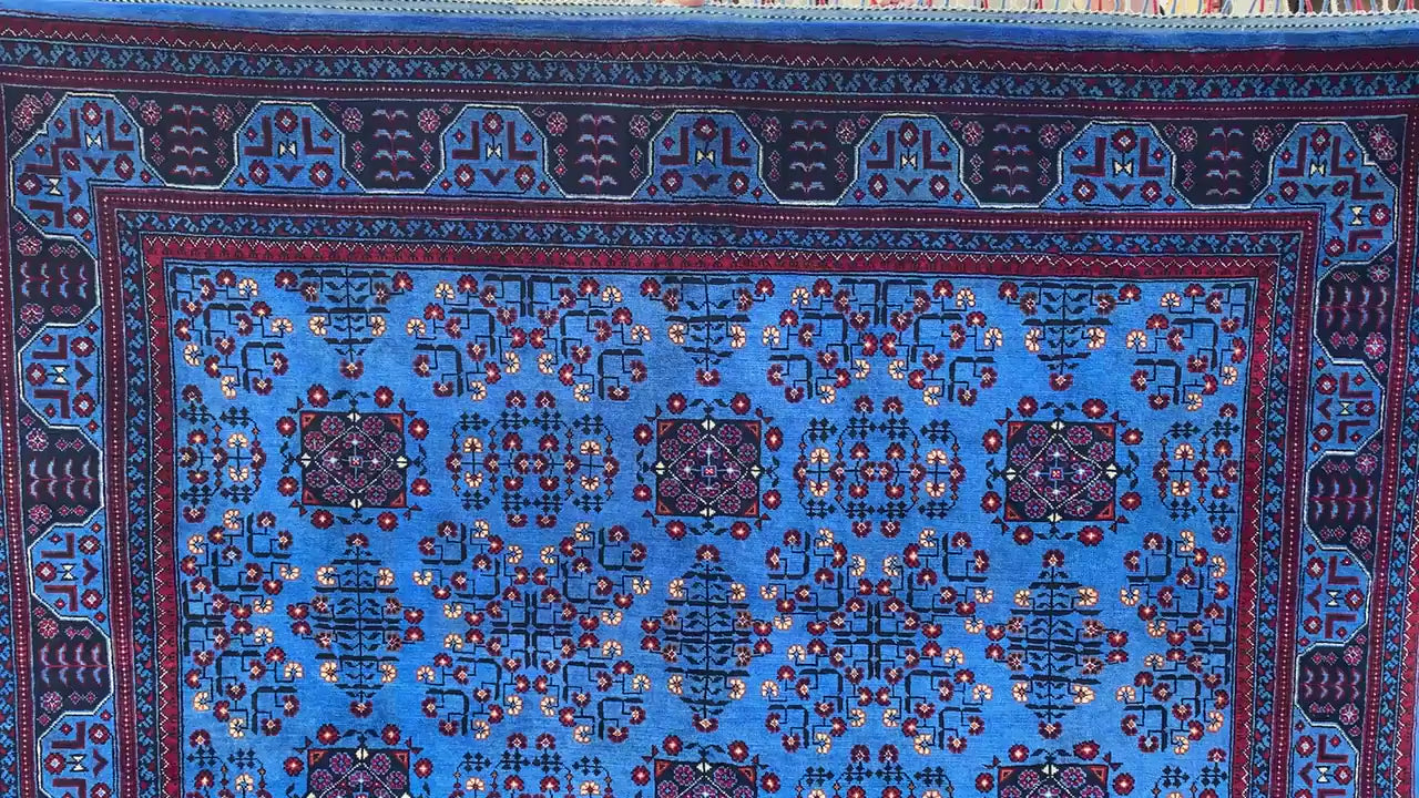 7x10 Ft Blue Bukhara Rug, Natural Afghan Hand Knotted Wool Rug, High Quality Bukhara Rug Oriental Rug Modern Rug, Living Room Rug 200x300 Cm