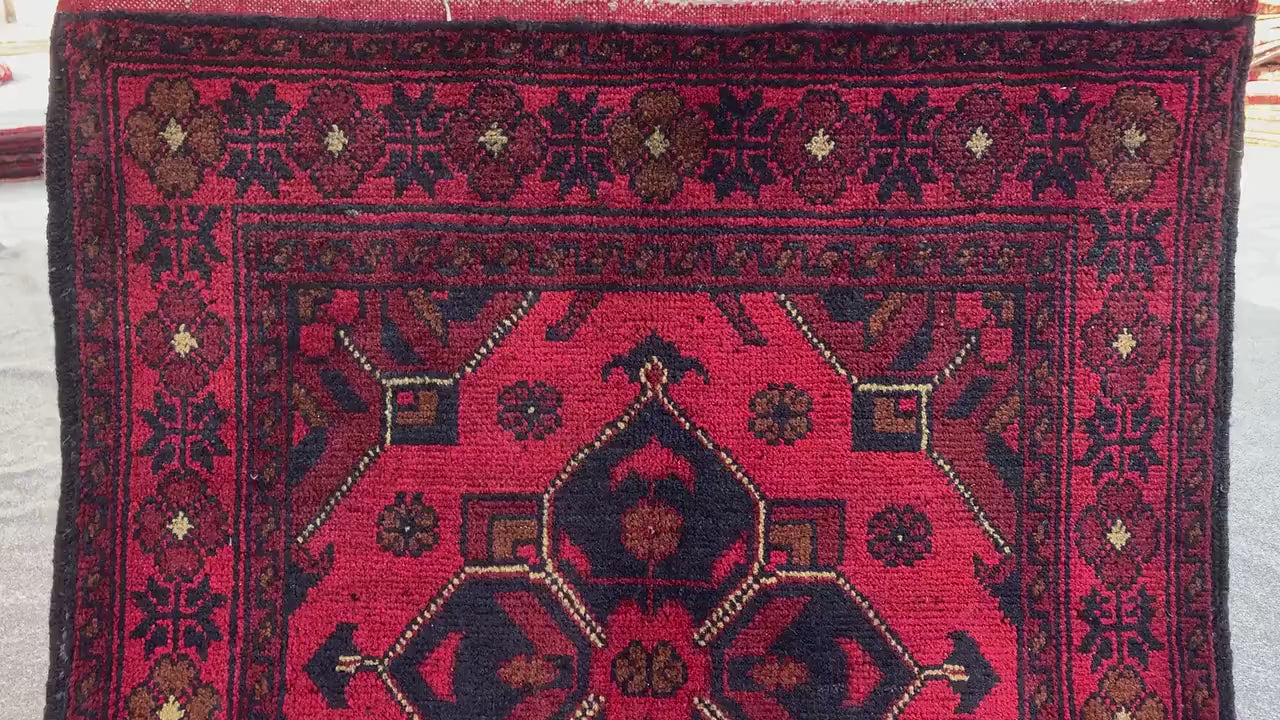 Vintage Bukhara Rug 3x4 ft Handmade Afghan Rug, Khal Muhammadi design Bukhara Rug, Tribal Wool Rug Oriental Area Rug Bedroom Rug Office Rug.