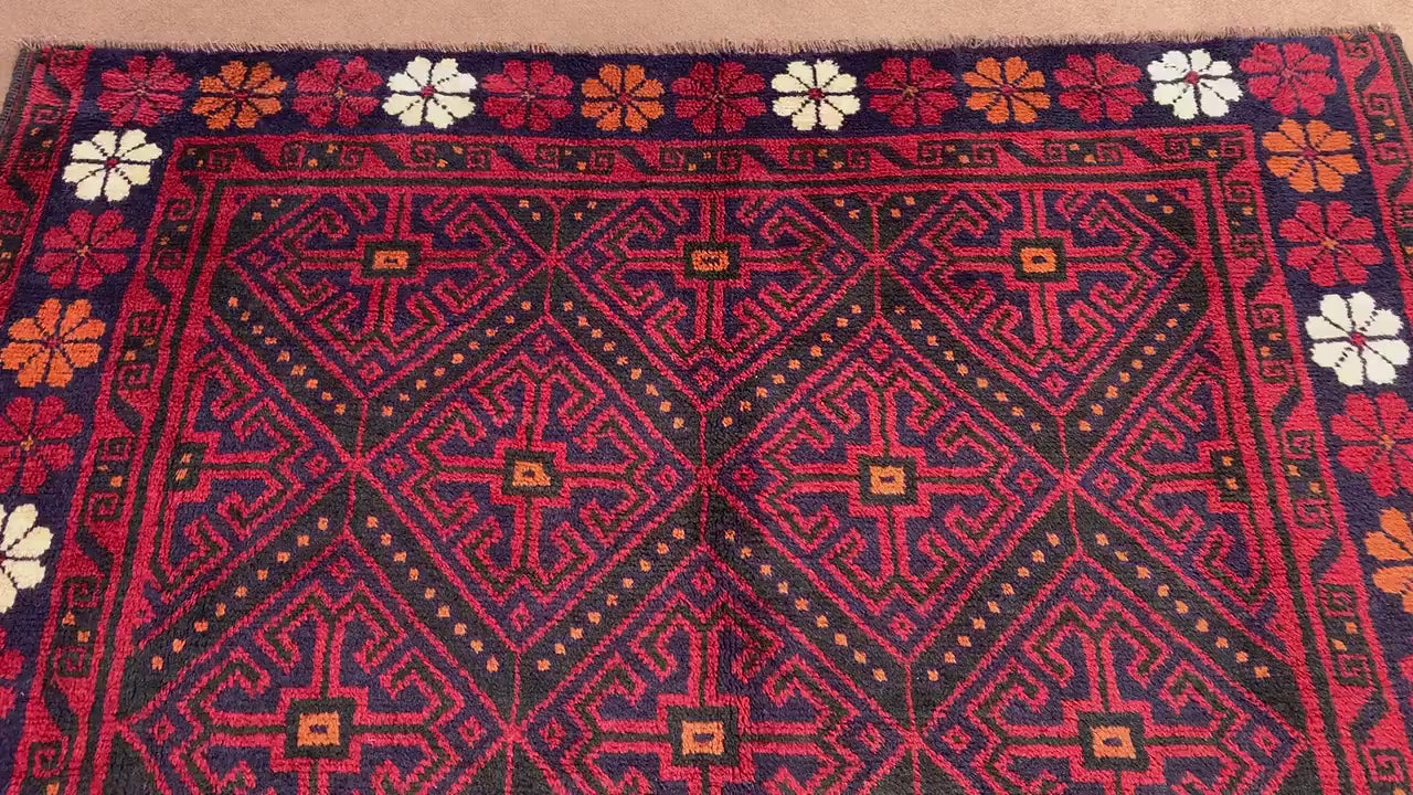 One of a kind Vintage Rug 5x7 ft Afghan Handmade Wool Rug, Oriental Turkmen Rug, Geometric Area Rug Home Decor Rug, Bedroom Living Room Rug.