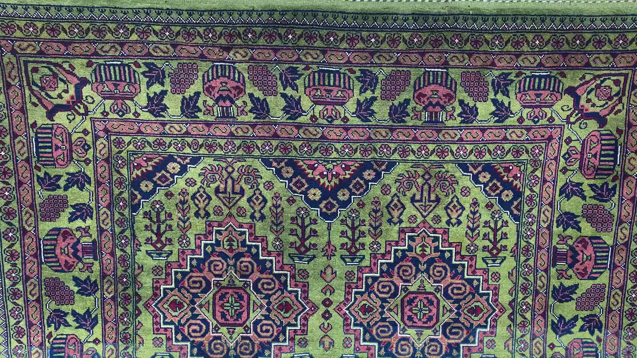 5x7 Ft Amazing Green Rug, Afghan Hand Knotted Wool Rug, New Bukhara design Rug, Oriental Rug, Fine Quality Rug, Bedroom Rug Living Room Rug.
