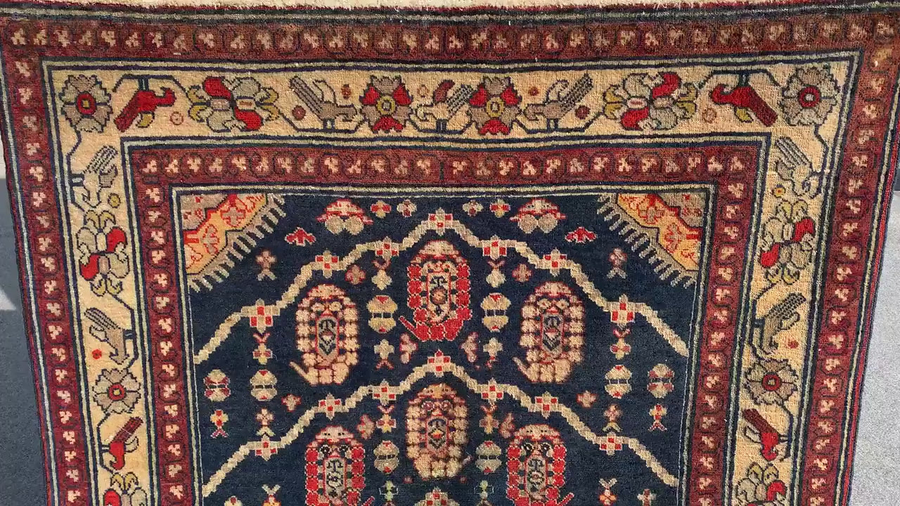 Vintage Turkish design Rug, Small Geometric Rug, Hand Knotted Wool Rug, Antique Area Rug, Low Pile Rug, Bedroom Rug, Kitchen Rug etc 3x5 ft