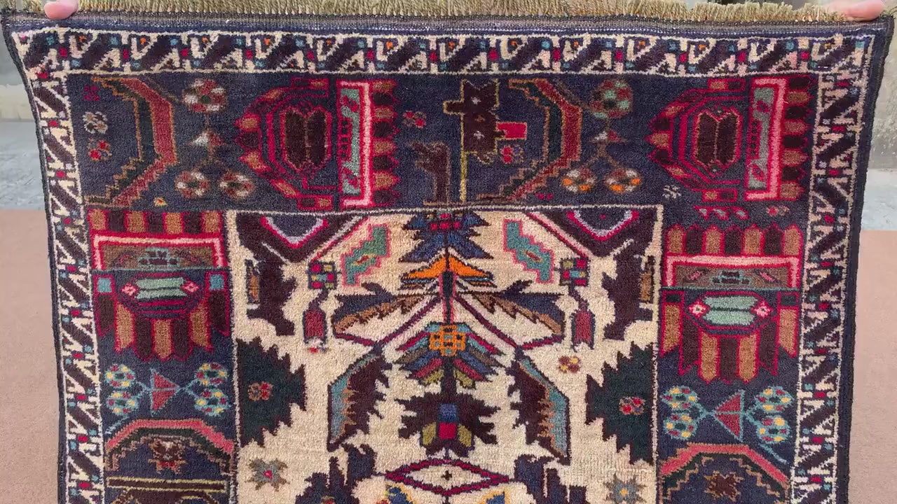 3x4 Ft Vintage Baluchi Rug, Afghan Hand Knotted Rug, Oriental Wool Rug, Herati Area Rug, Best for Office Rug, Good Pile Rug, Bedroom Rug etc