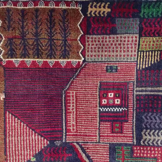 3x4 Ft Vintage Pictorial Rug, Afghan Handmade Rug, Baluchi Oriental Wool Rug, Tree design Rug, Home Decor Rug, Hallway Kitchen Bedroom Rug.