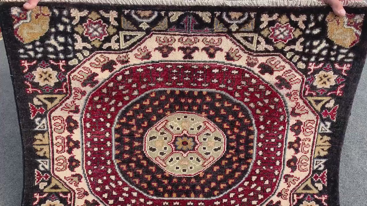 Black Chobi Rug 3x5 ft Handmade Afghan Rug Ersari design Rug, Oriental Wool Area Rug Natural dyes Rug, Bedroom Rug Kitchen Rug Entryway Rug.