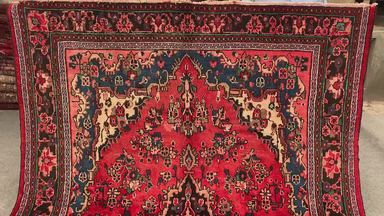 Vintage Afghan Floral Rug 7x10 ft Caucasian design Rug, Handmade Wool Rug Geometric Rug, Turkmen Tribal Rug, Home Decor Rug Living Room Rug.
