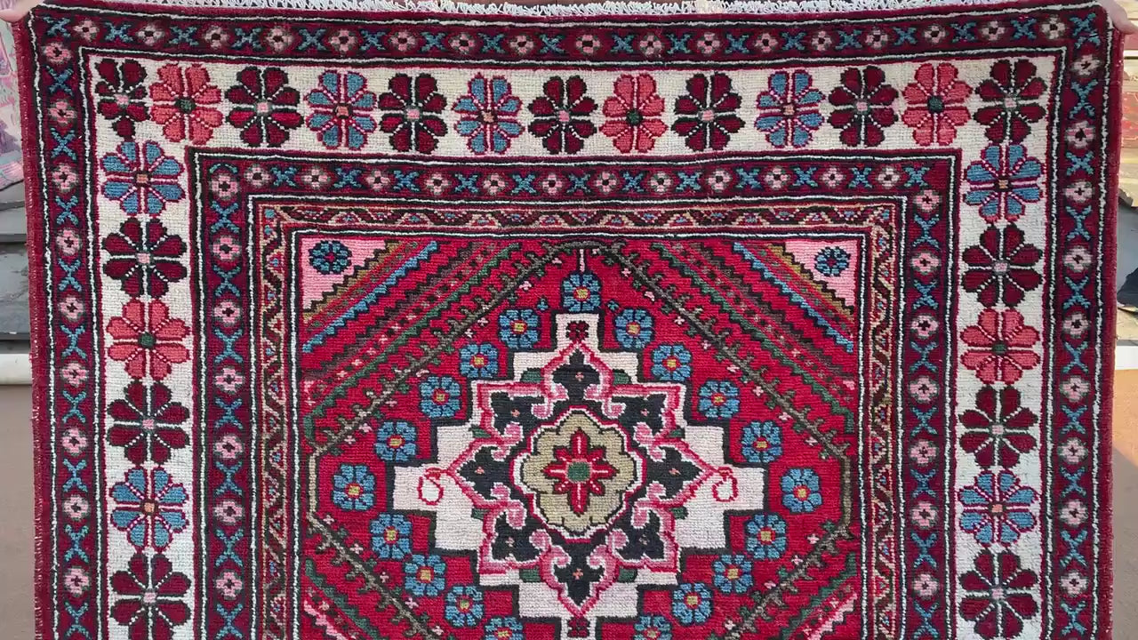 Amazing Afghan Runner Rug 4x10 Ft Hand Knotted Vintage Runner Rug, Geometric Oriental Rug, Turkmen Tribal Rug Hallway Runner Rug 110x310 Cm