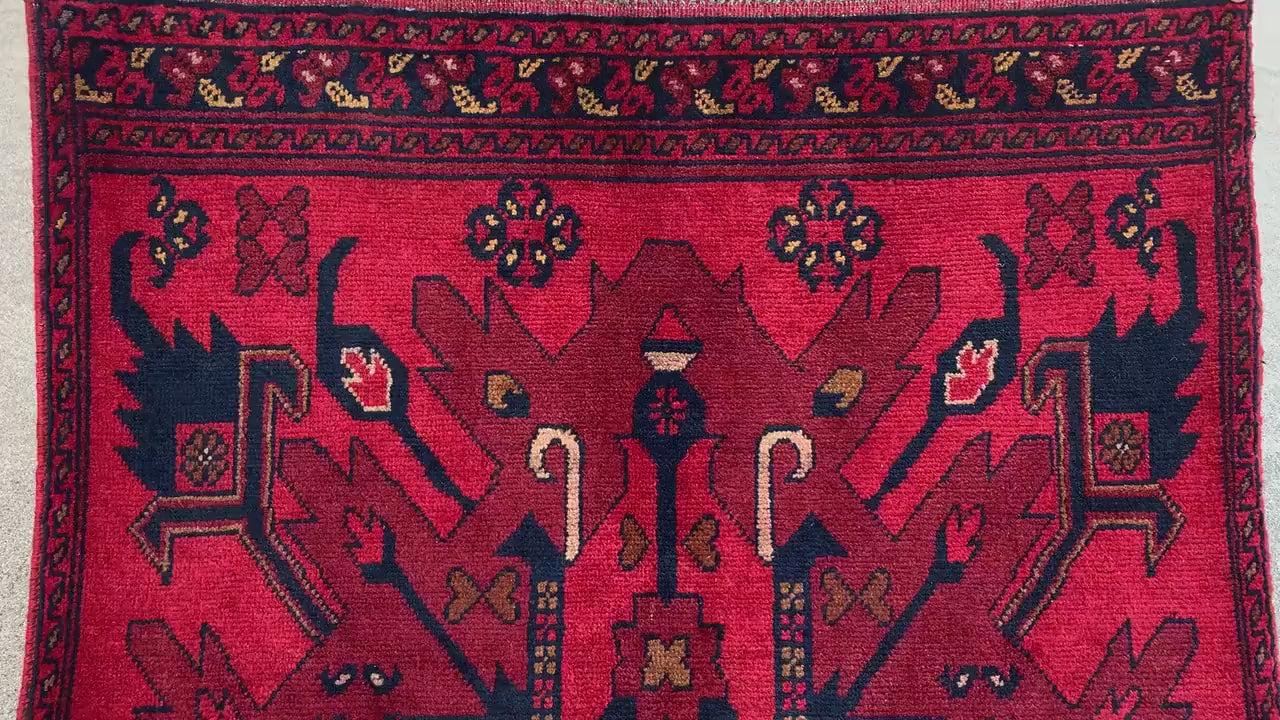 Bukhara Vintage Rug 3x4 ft Handmade Afghan Rug Khal Muhammadi design Bukhara Rug, Tribal Wool Area Rug Oriental Rug Kitchen Rug Bedroom Rug.