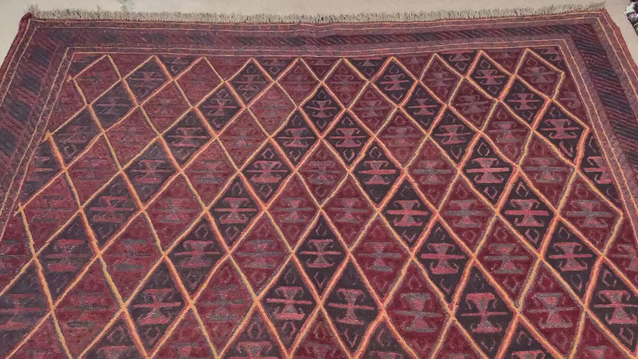 Vintage Kilim Rug 7x9 ft Hand Knotted Afghan Wool Rug Geometric Kilim Rug Antique Mashwani Kilim Rug Tribal Oriental Rug Kitchen Bedroom Rug