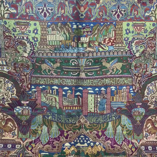 9x12 Ft Antique Pictorial Animal Rug, Hand knotted Vintage Wool Rug, Home decor Rug, Afghan Oriental Rug, Dining Table Rug, Living Room Rug.