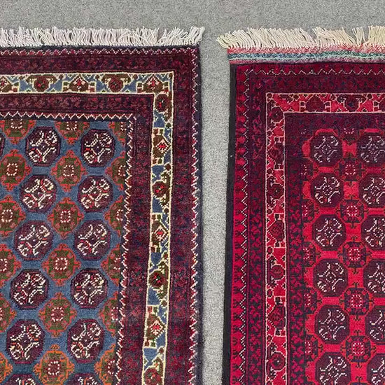 2x3 Ft Small Afghan Rug, Hand knotted Wool Rug, Khoja Roshni Rug Red Blue Rug, Small 2 Piece Rug, Oriental Rug, Rugs for Kitchen Hallway Rug