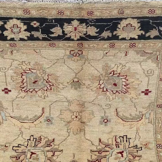 Beige Black Afghan Floral Rug, Hand Knotted Wool Area Rug, Traditional Turkmen Rug, Home Decor Rug, Rugs for Bedroom Living Room Rug 4x6 ft