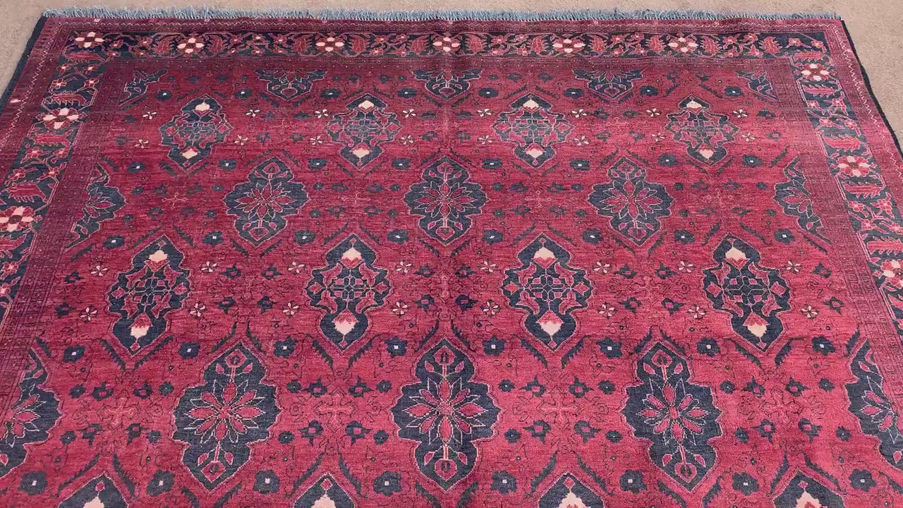 Vintage Red Rug 6x9 ft Handmade Afghan Wool Rug, Antique Bukhara Rug Tribal Turkmen Rug Oriental Floral Rug Bedroom Rug Living Room Rug etc.