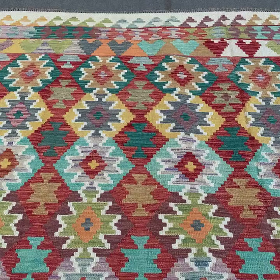 8x9 ft Afghan Chobi Maimana Kilim Handmade Kilim Rug Natural Dyes Wool Rug Flatweave Kilim Rug Living Room Rug Modern Multi color kilim rug.