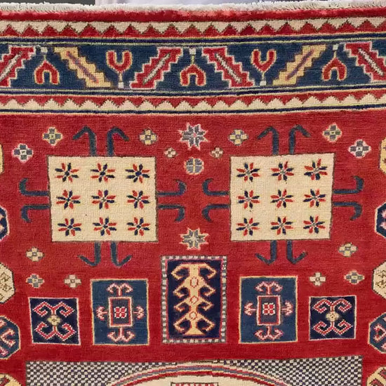 4x6 ft Turkmen Geometric Area Rug, Afghan Hand Knotted Rug, Oriental Wool Rug Afghan Kazak Rug, Home Decor Rug, Bedroom Rug Living Room Rug.