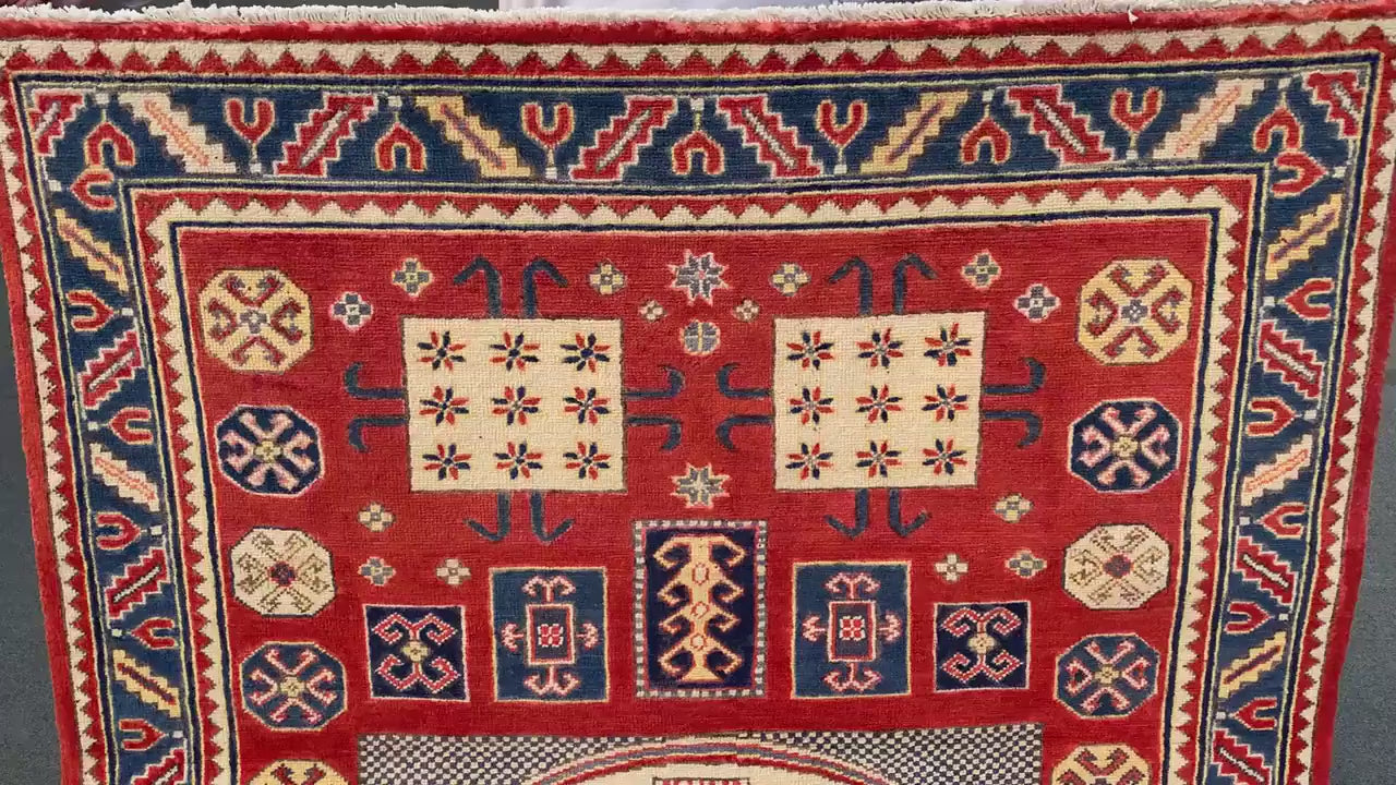 4x6 ft Turkmen Geometric Area Rug, Afghan Hand Knotted Rug, Oriental Wool Rug Afghan Kazak Rug, Home Decor Rug, Bedroom Rug Living Room Rug.