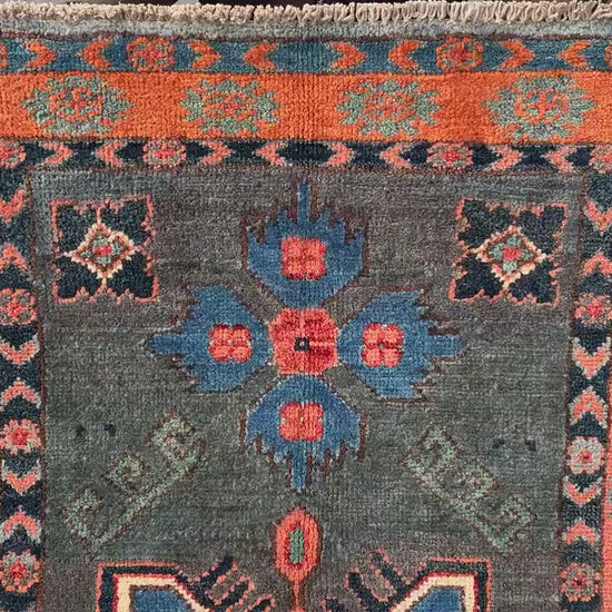 3x4 ft Grey Afghan Rug Handmade Kazak Wool Rug, Tribal Geometric Rug, Peshawari Kazak Rug, Traditional Turkmen Rug Entryway Bedroom Rug etc.