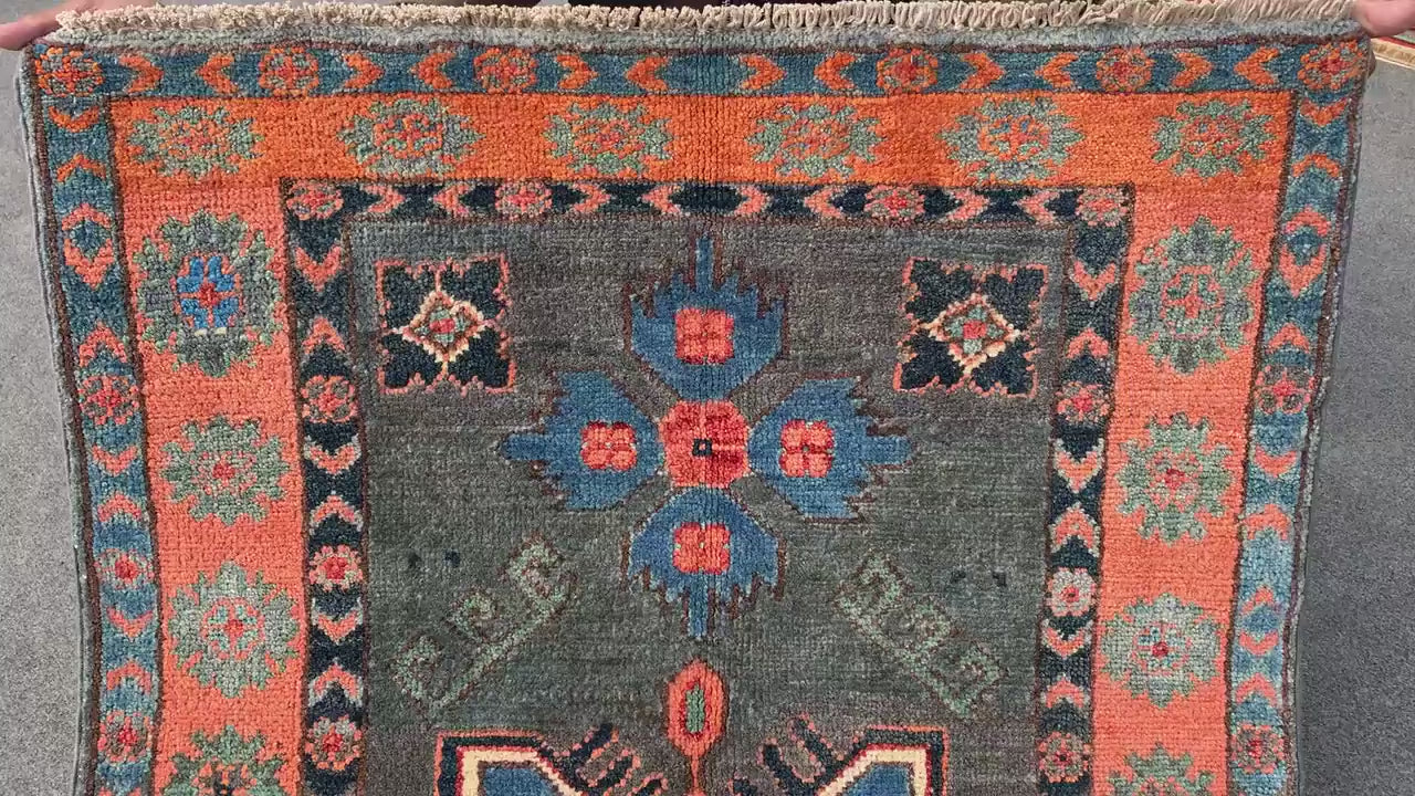 3x4 ft Grey Afghan Rug Handmade Kazak Wool Rug, Tribal Geometric Rug, Peshawari Kazak Rug, Traditional Turkmen Rug Entryway Bedroom Rug etc.