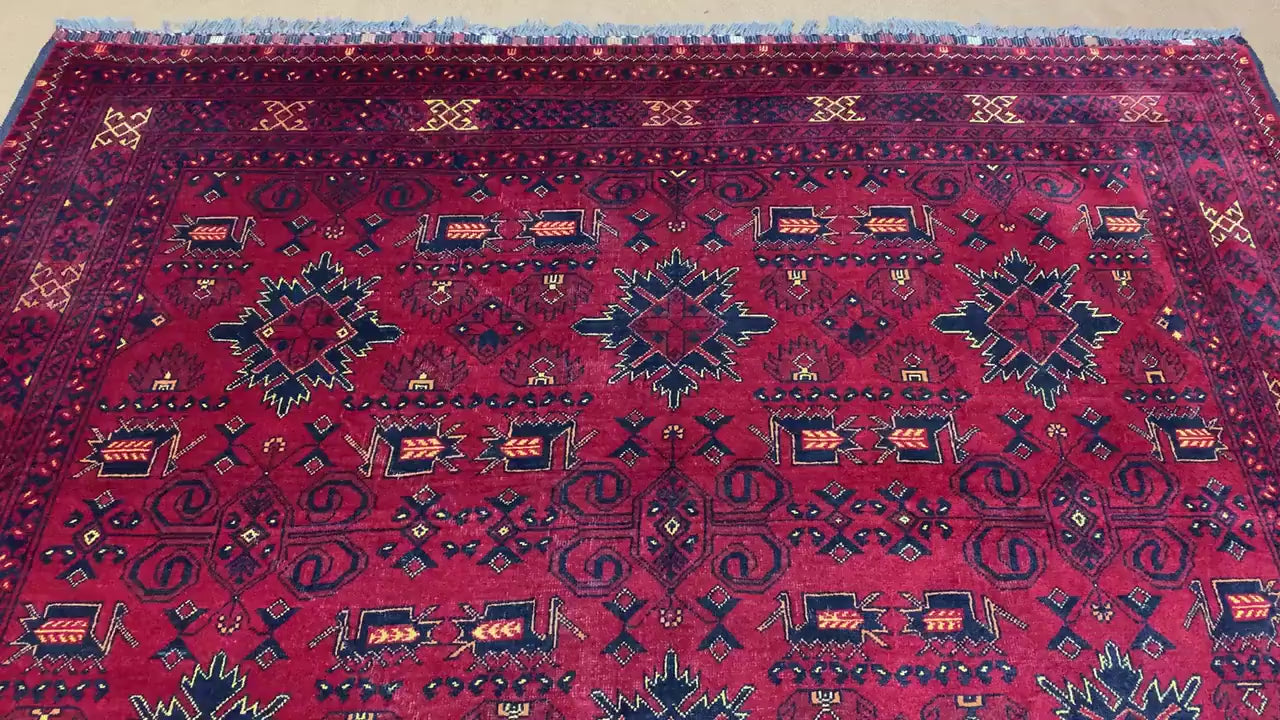 6x9 ft Vintage Afghan Rug Handmade Wool Rug, Kalisaye design Khal Muhammadi Rug Oriental Khamyab Rug 200x290 cm Bedroom Rug Living Room Rug.