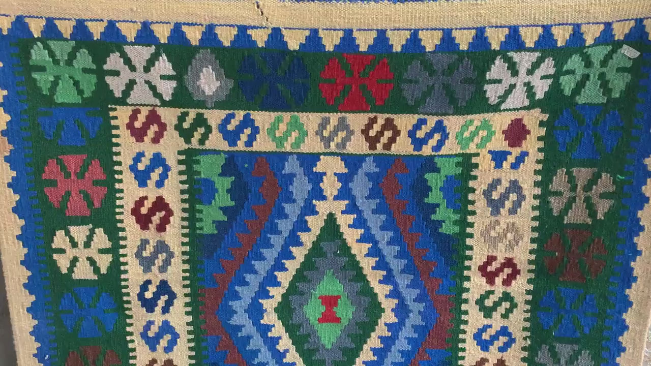 Chobi design kilim Runner Rug, Afghan Handmade kilim Rug, Geometric Wool kilim Rug, Turkmen Tribal  Rug, Oriental Rug, Hallway Rug 3x7 Ft