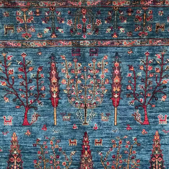 Afghan Tree of Life Wool Rug: 5.11 x 8.11 ft, Hand-Knotted Oriental Design