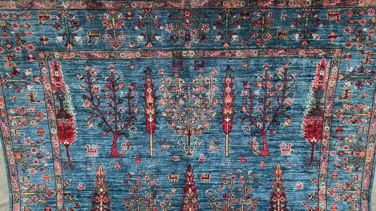 Afghan Tree of Life Wool Rug: 5.11 x 8.11 ft, Hand-Knotted Oriental Design