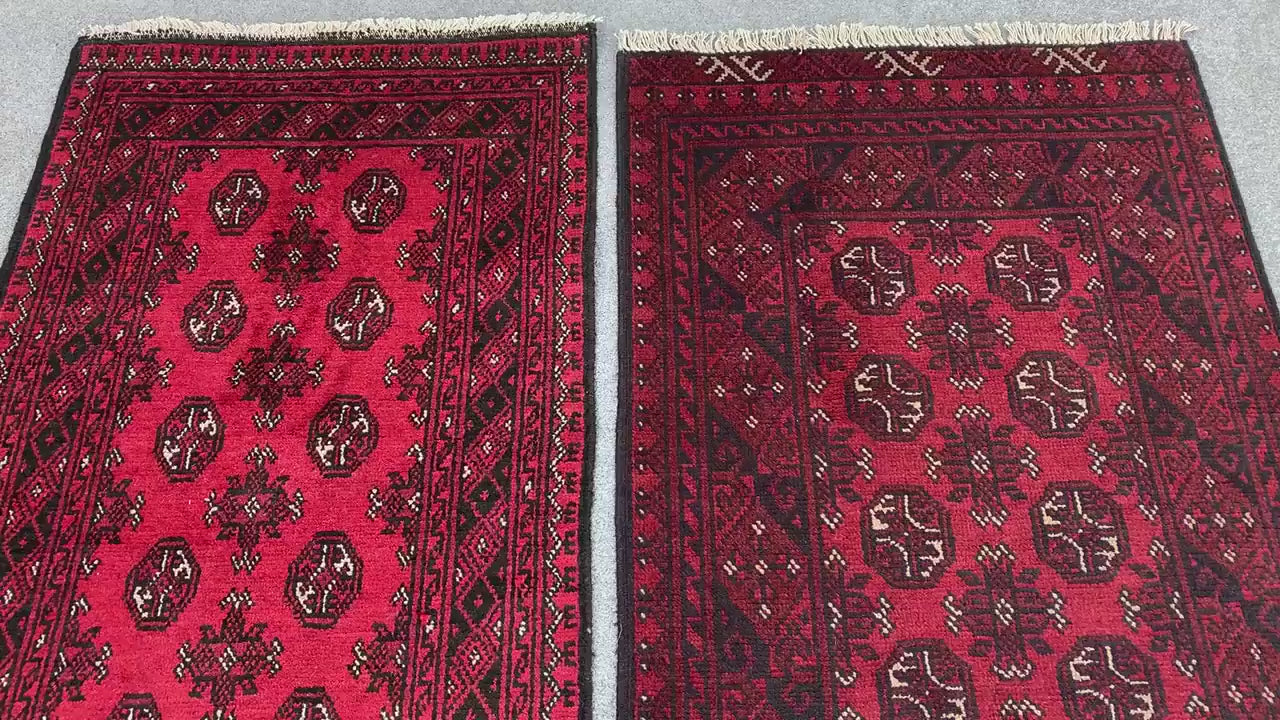 3x9 ft Set of 2 Pieces Aqcha Runner Rug, Handmade Afghan Rug, Mowri design Aqcha Rug, Oriental Wool Rug High Pile Rug Hallway Runner Rug etc