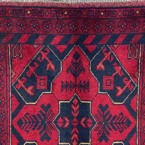 Red Vintage Bukhara Rug 3x4 ft Handmade Afghan Rug Khal Muhammadi design Geometric Rug Tribal Rug Oriental Wool Area Rug Bedroom Kitchen Rug