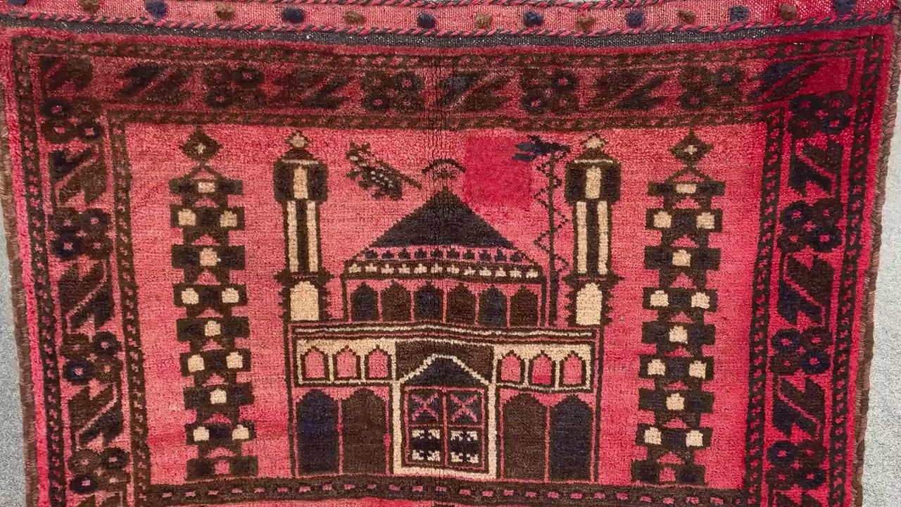 Vintage Prayer Rug 3x4 Natural Hand Knotted Afghan Prayer Rug, Oriental Wool Rug, Muslim Prayer Rug, Turkmen Prayer Rug, Geometric Area Rug.
