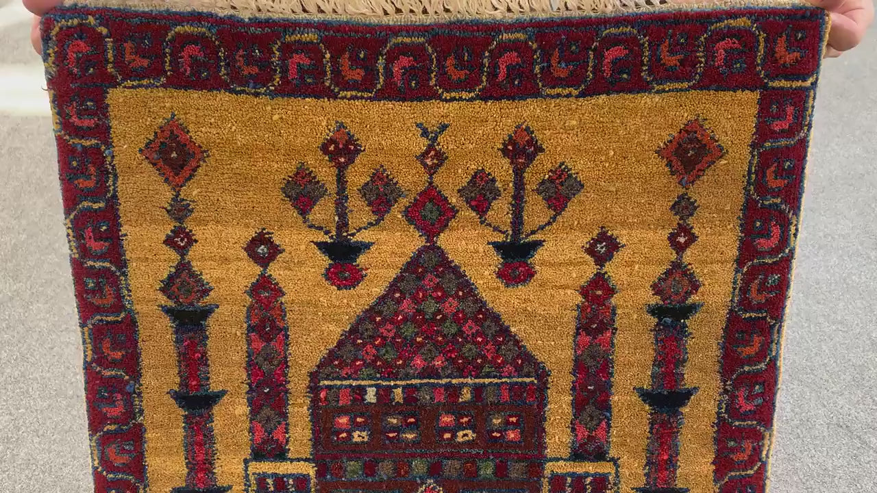 2x3 Ft Vintage Prayer Rug, Hand Knotted Prayer Rug, Afghan Prayer Rug, Oriental Wool Rug, High Pile Rug, Muslim Prayer Rug, Living Room Rug.