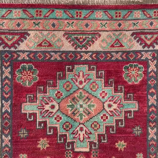 Afghan Kazak Runner Rug, Hand Knotted Wool Rug, Red Kazak Geometric Area Rug, Home Decor Rug, Bedroom Runner Rug, Hallway Runner Rug 3x10 ft