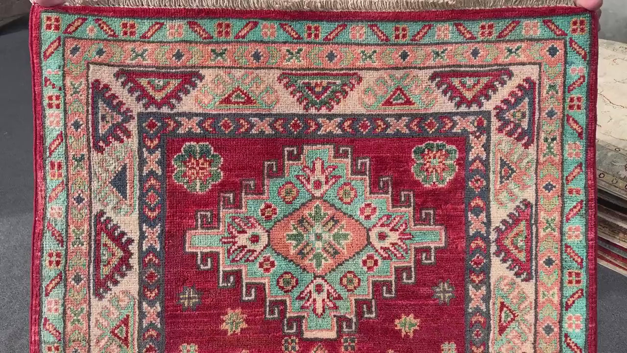 Afghan Kazak Runner Rug, Hand Knotted Wool Rug, Red Kazak Geometric Area Rug, Home Decor Rug, Bedroom Runner Rug, Hallway Runner Rug 3x10 ft