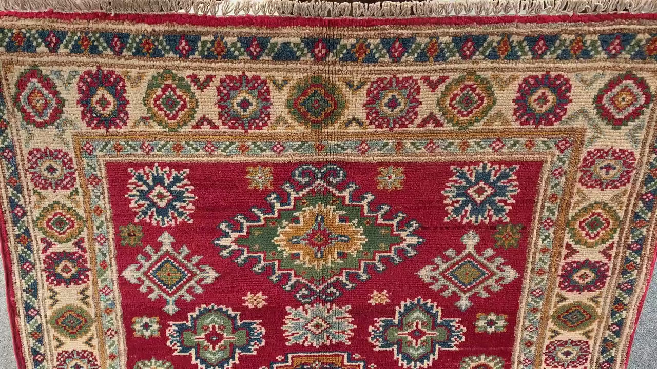 3x4 Vintage Kazak Rug, Afghan Handmade Rug, Geometric Area Rug, Oriental Wool Rug, Turkmen Tribal Rug, Rugs for Bedroom Kitchen Hallway Rug.
